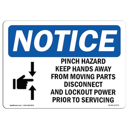 Signmission OSHA Sign, 18" H, 24" W, Rigid Plastic, Pinch Hazard Keep Hands Away Sign With Symbol, Landscape OS-NS-P-1824-L-17279